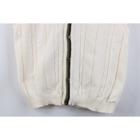 Vintage 90s Streetwear Mens Large Cotton Cable Knit Golf Cardigan Sweater Vest - Picture 3 of 11
